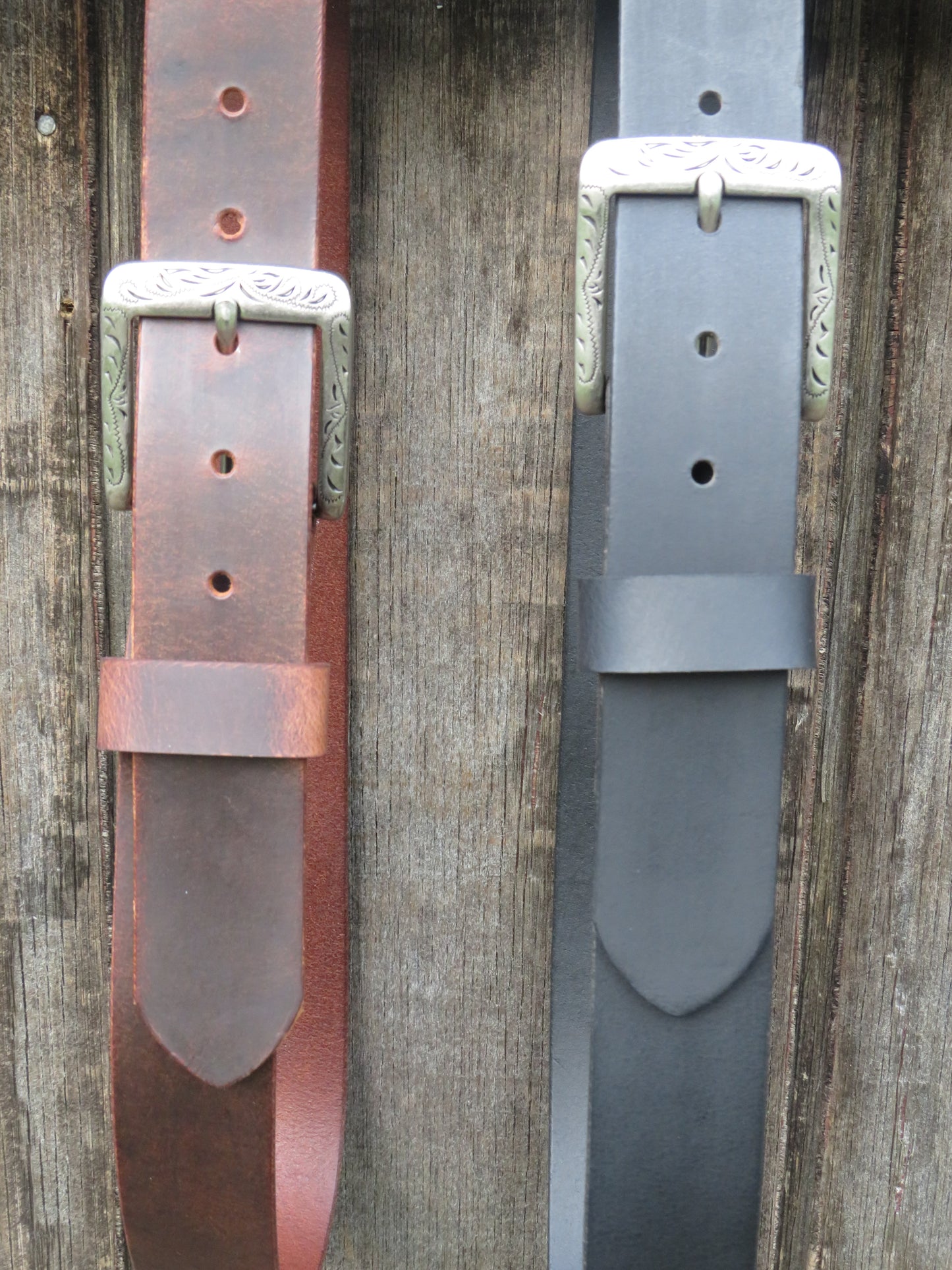 1 1/2" wide full grain leather belt Embossed buckle