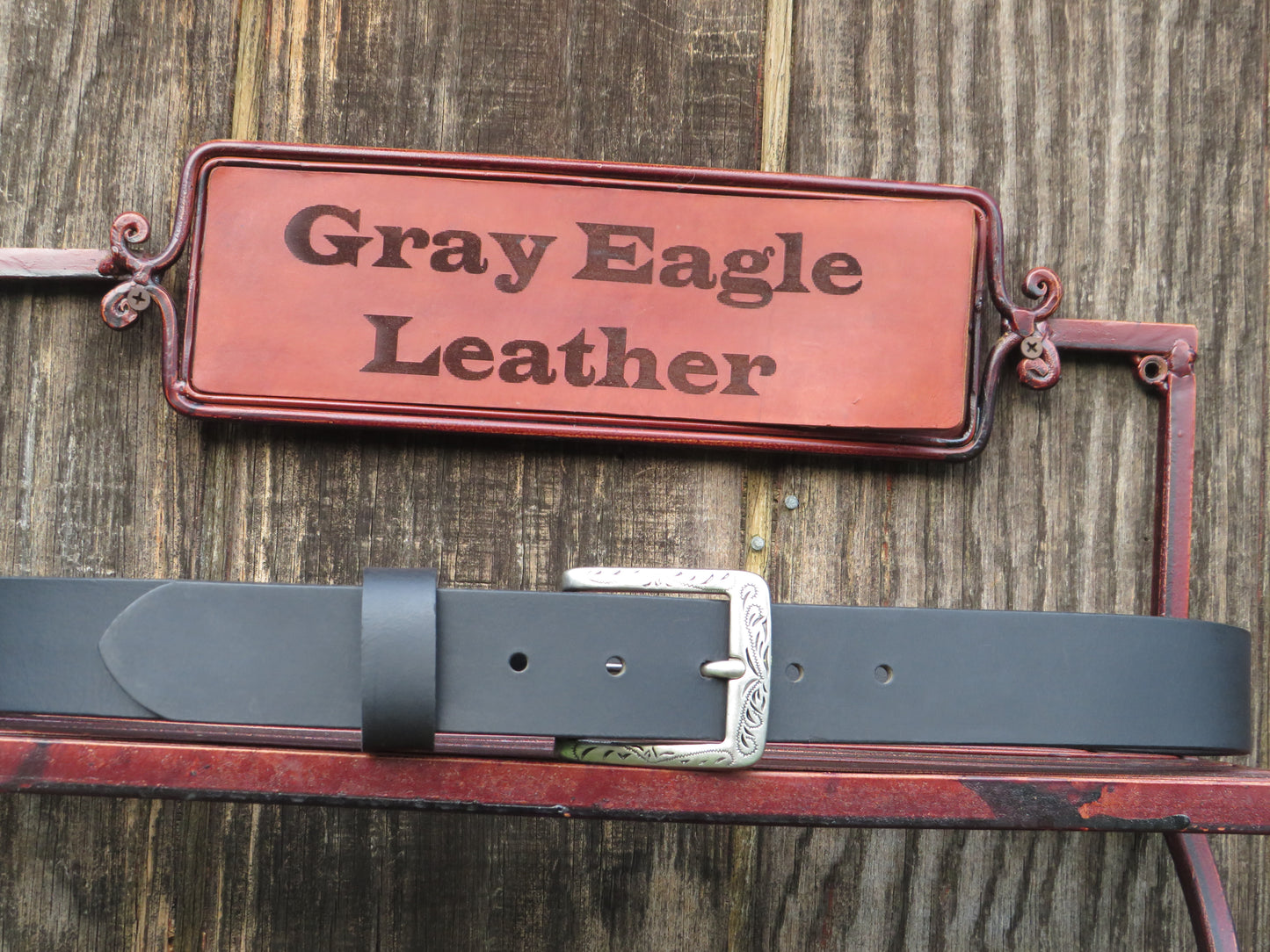 1 1/2" wide full grain leather belt Embossed buckle