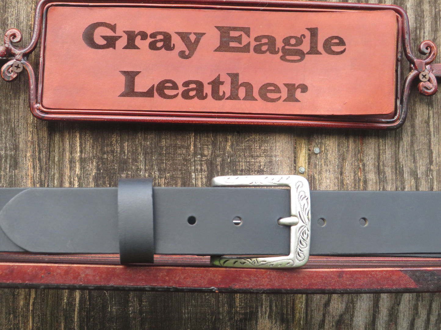 1 1/2" wide full grain leather belt Embossed buckle
