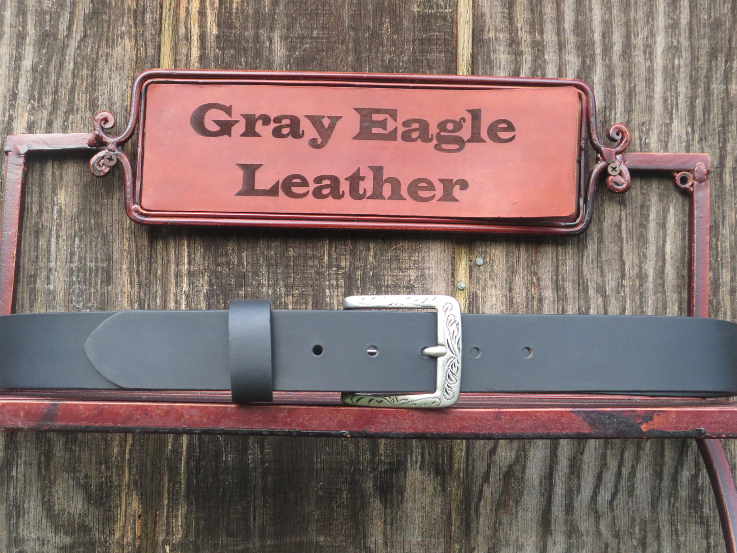 1 1/2" wide full grain leather belt Embossed buckle