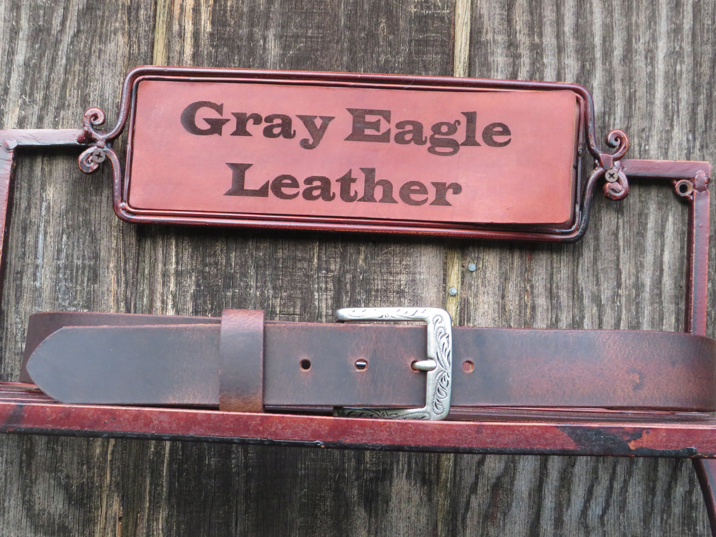 1 1/2" wide full grain leather belt Embossed buckle