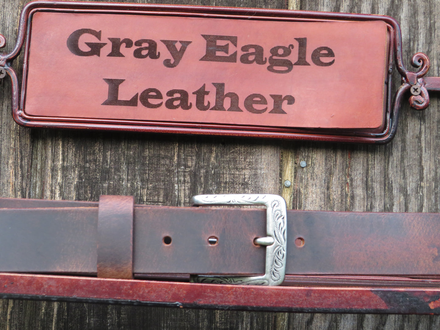 1 1/2" wide full grain leather belt Embossed buckle