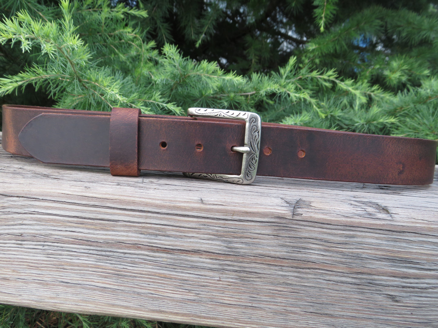 1 1/2" wide full grain leather belt Embossed buckle