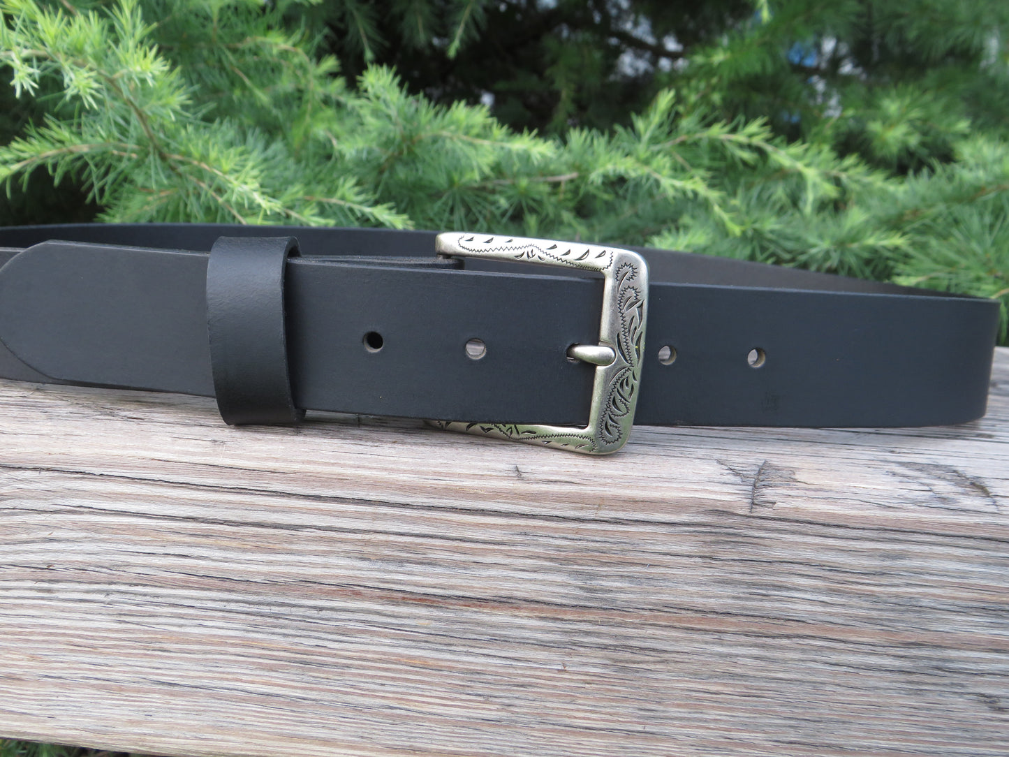 1 1/2" wide full grain leather belt Embossed buckle