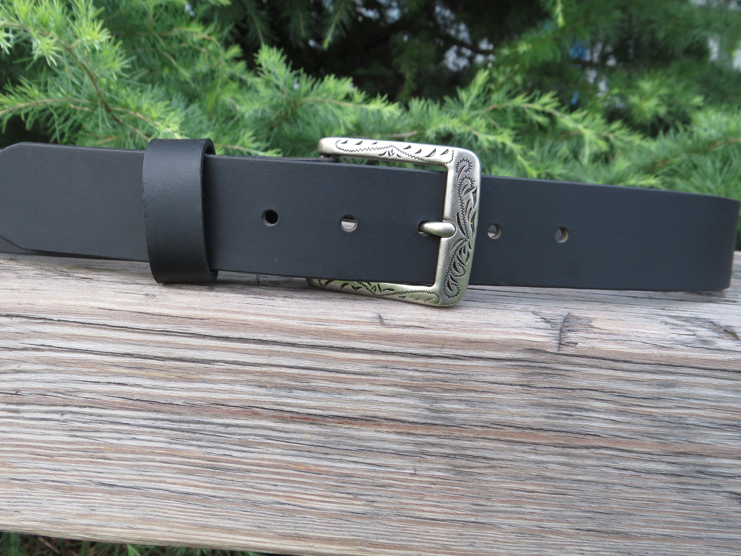 1 1/2" wide full grain leather belt Embossed buckle