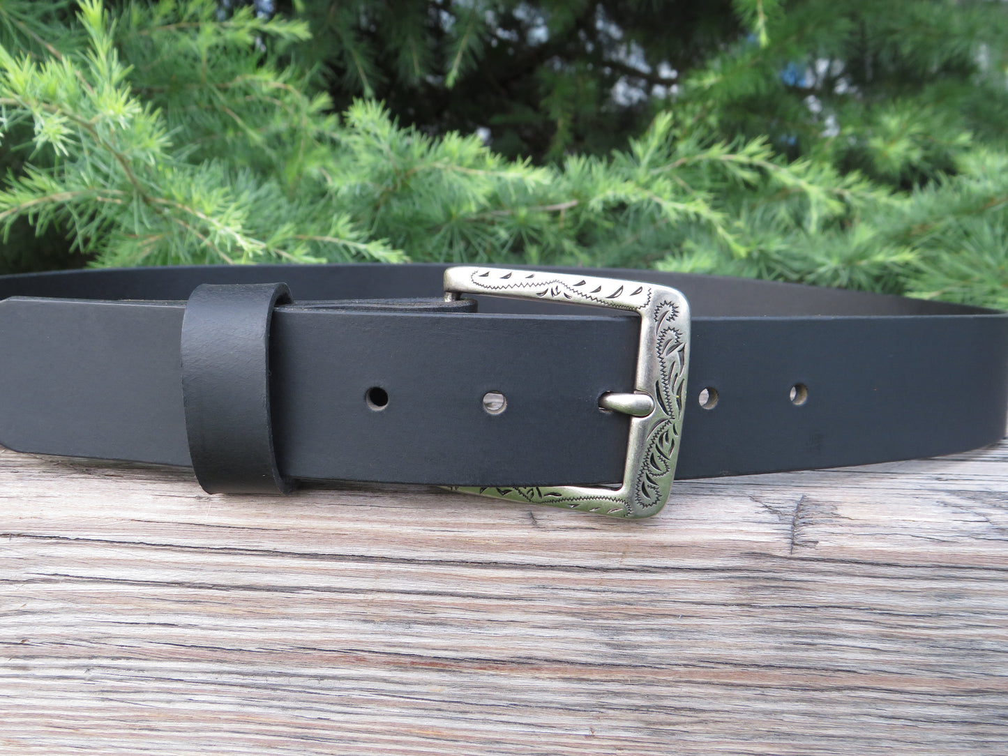 1 1/2" wide full grain leather belt Embossed buckle