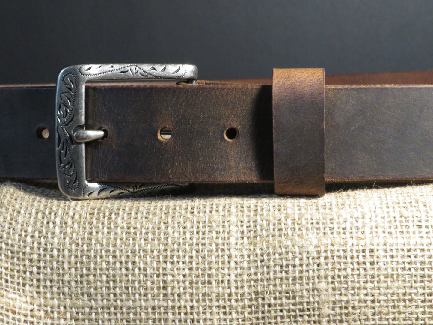 1 1/2" wide full grain leather belt Embossed buckle