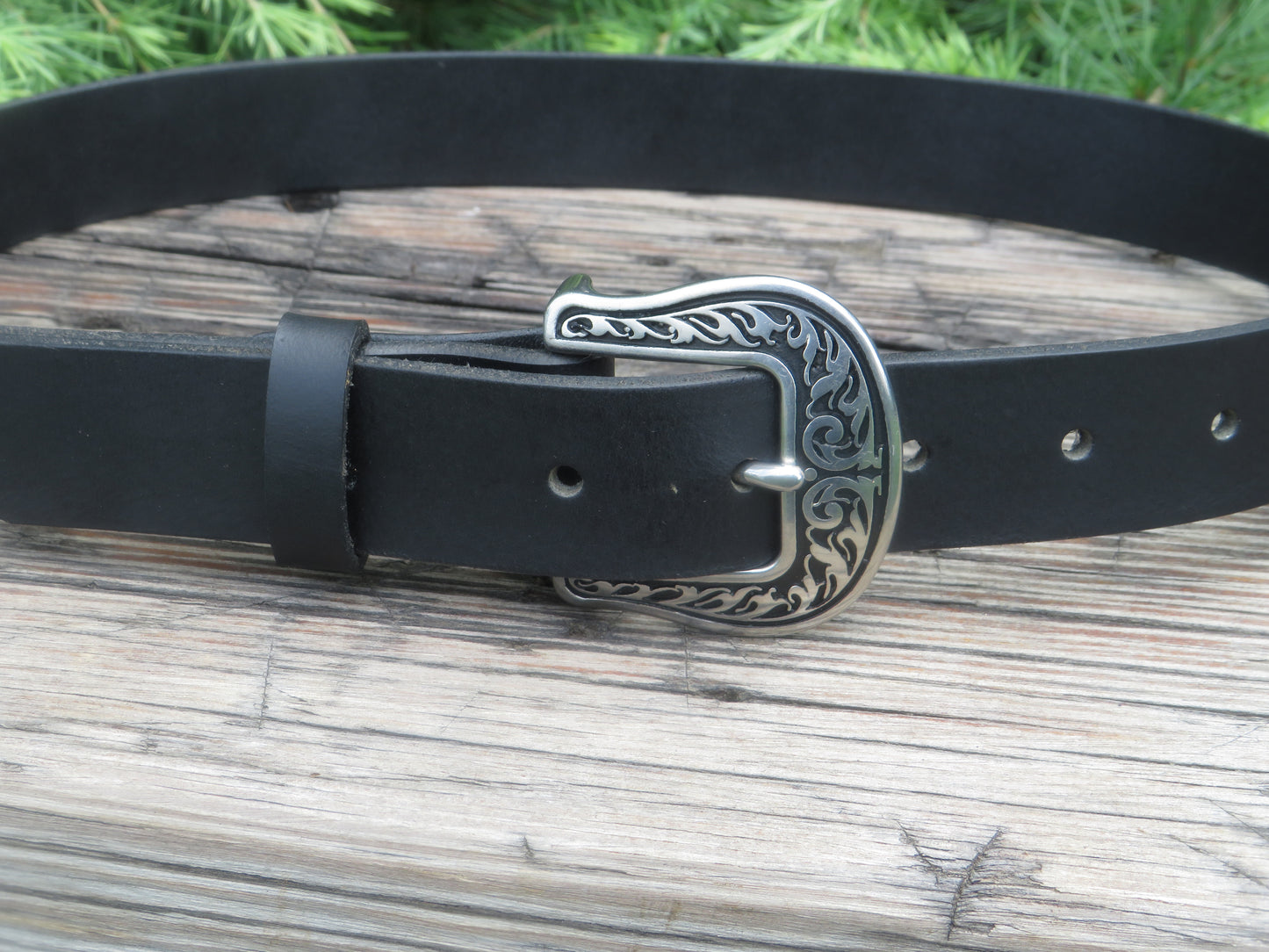 Handmade Belt black Water Buffalo leather belt 1 1/4" wide