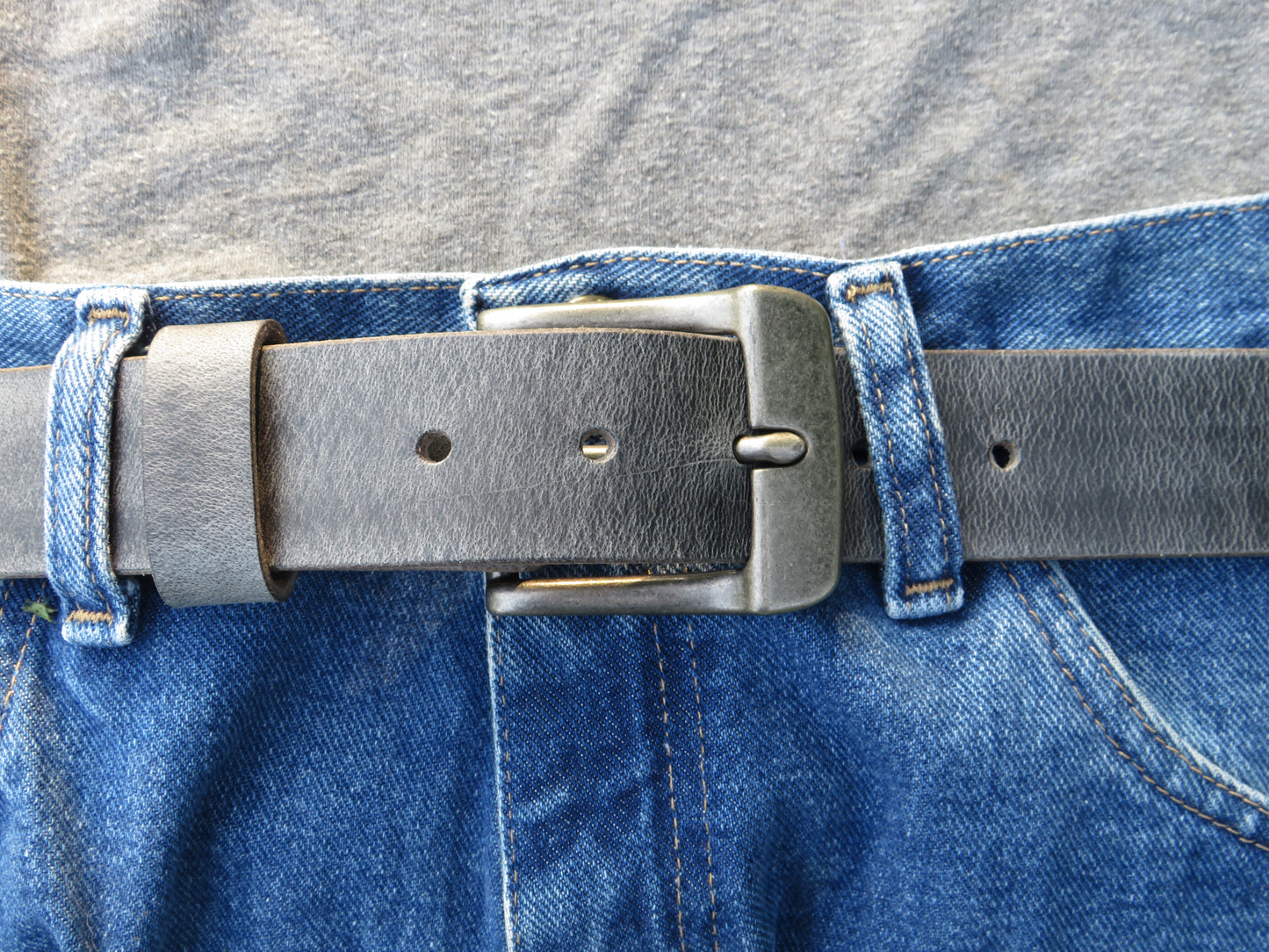 1 1/2" Custom Handcrafted Gray  leather belt, full grain leather belt