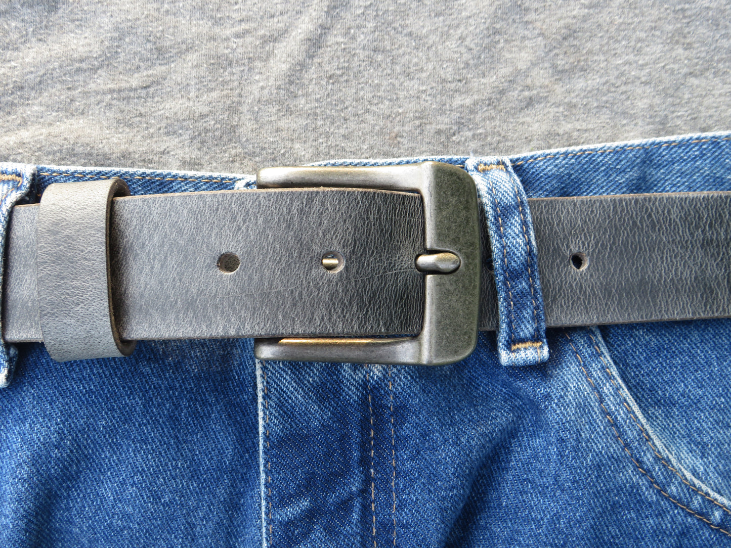 1 1/2" Custom Handcrafted Gray  leather belt, full grain leather belt