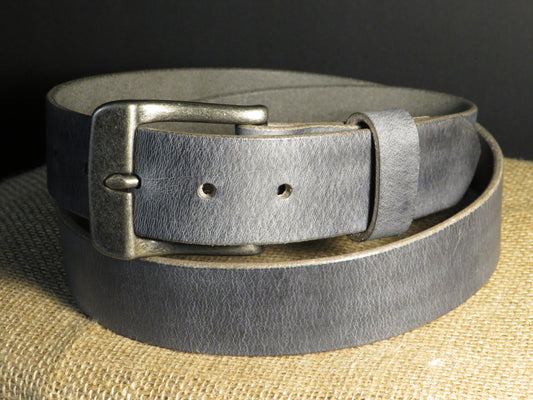 1 1/2" Custom Handcrafted Gray  leather belt, full grain leather belt