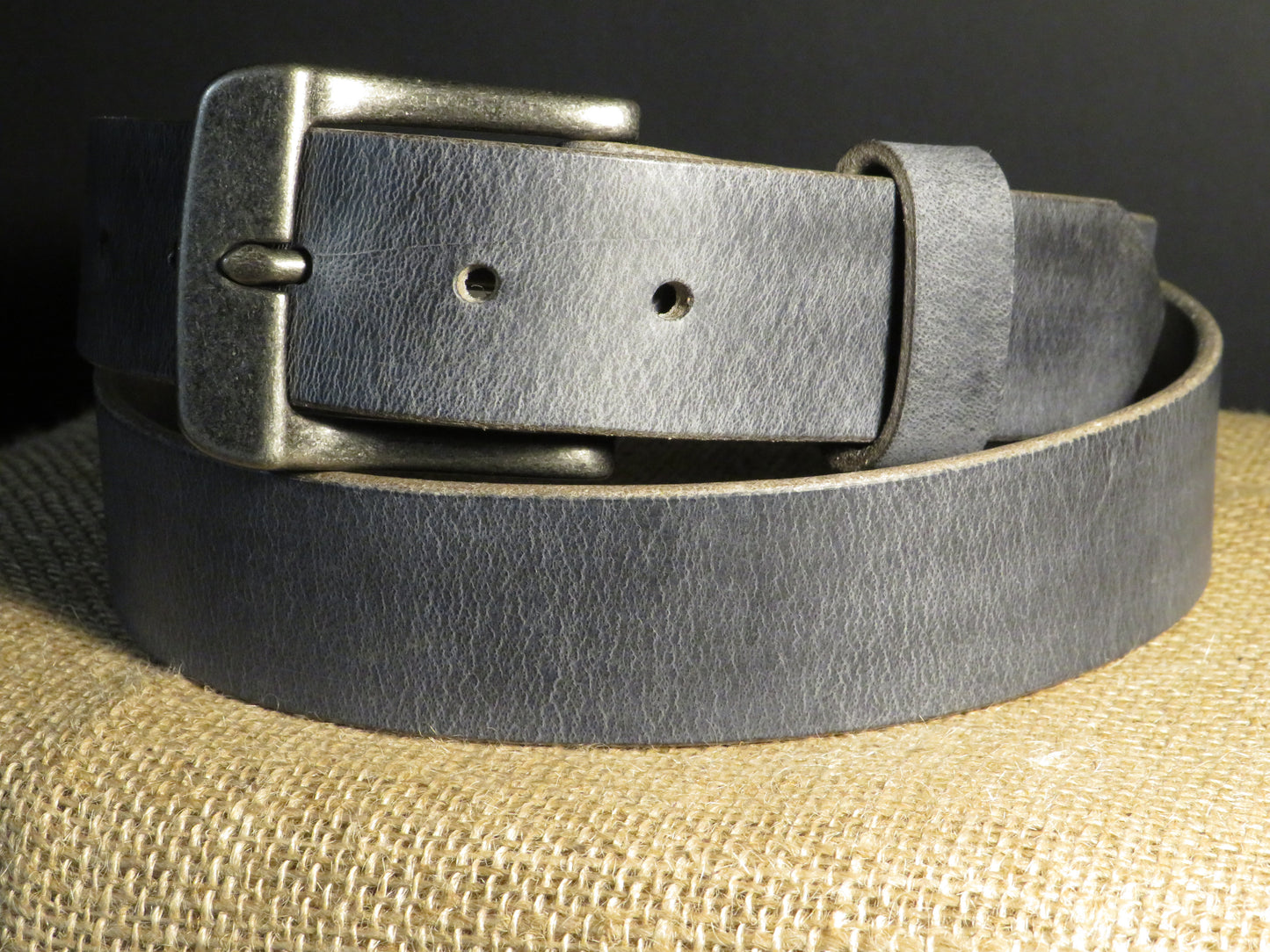 1 1/2" Custom Handcrafted Gray  leather belt, full grain leather belt