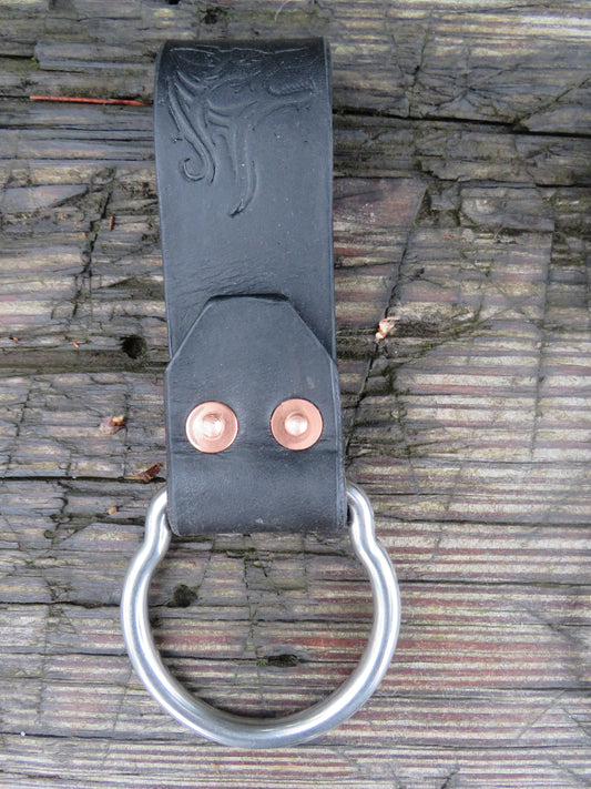 Black Harness leather, tool holder, hammer ring, hammer holder, hatchet holder, hammer holsterhatchet ring