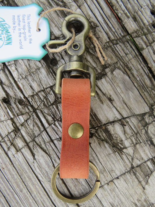 Handmade Hermann Oak harness leather Top Grain Leather keychain, belt loop snap
