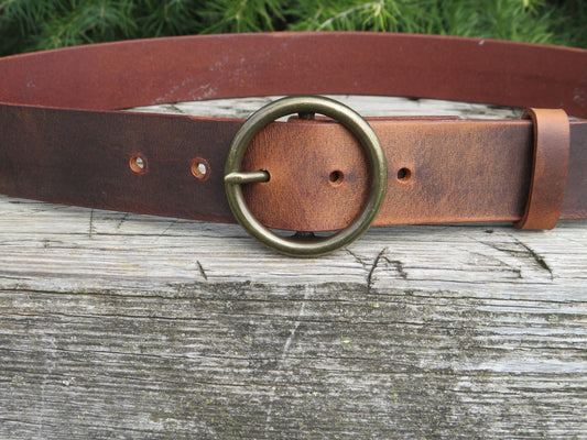Ring Buckle Belt 1 1/2" Custom Handcrafted leather belt, full grain leather belt,Made in USA, Unisex leather belt, Water Buffalo leather belt, vintage look