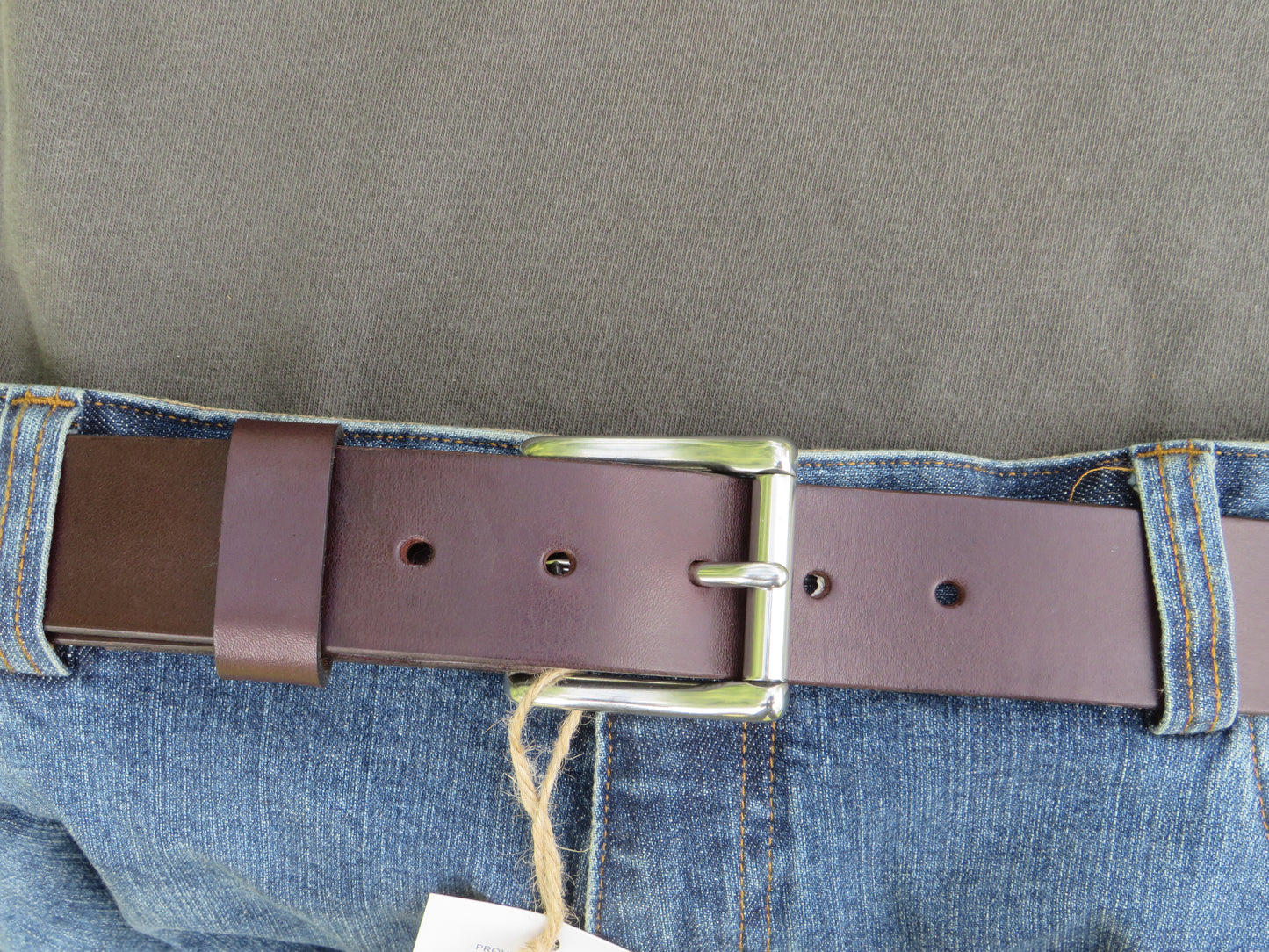1 1/2" wide Dark brown Bridle Leather belt- made with Chahin tannery bridle Leather.
