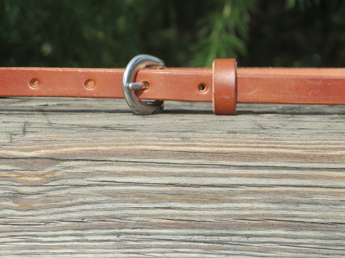 1/2" wide Wickett and Craig Harness Leather belt Navy Blue and Classic tan
