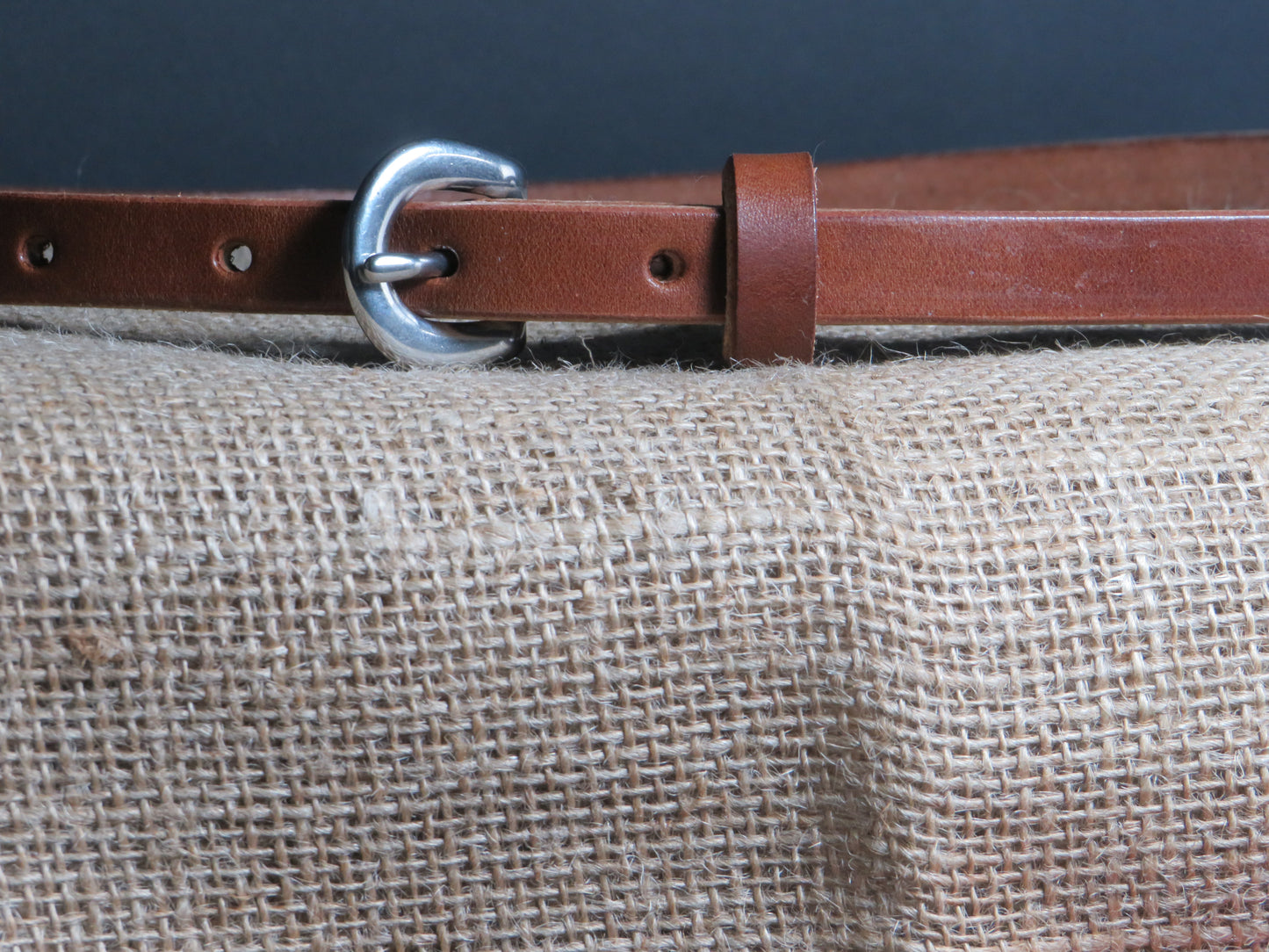 1/2" wide Wickett and Craig Harness Leather belt Navy Blue and Classic tan