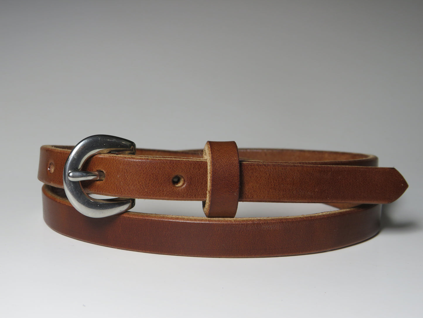 1/2" wide Wickett and Craig Harness Leather belt Navy Blue and Classic tan