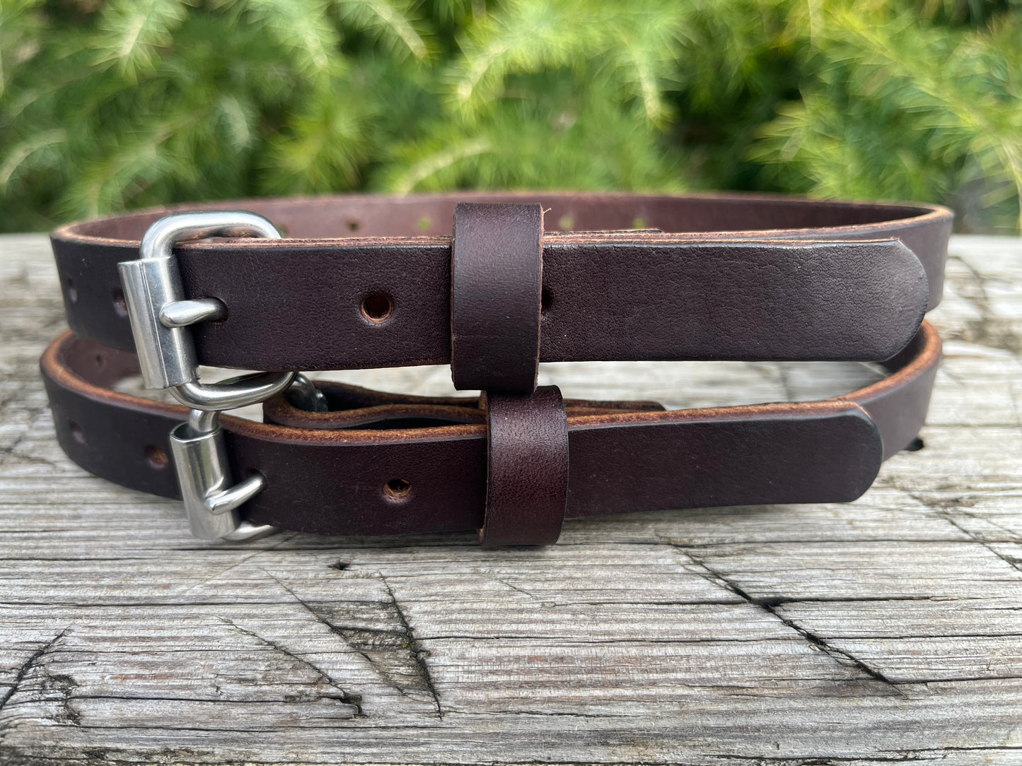 Pair of Dark Brown Bridle leather straps, leather edc straps, leather blanket straps, bedroll straps, camping straps, leather straps