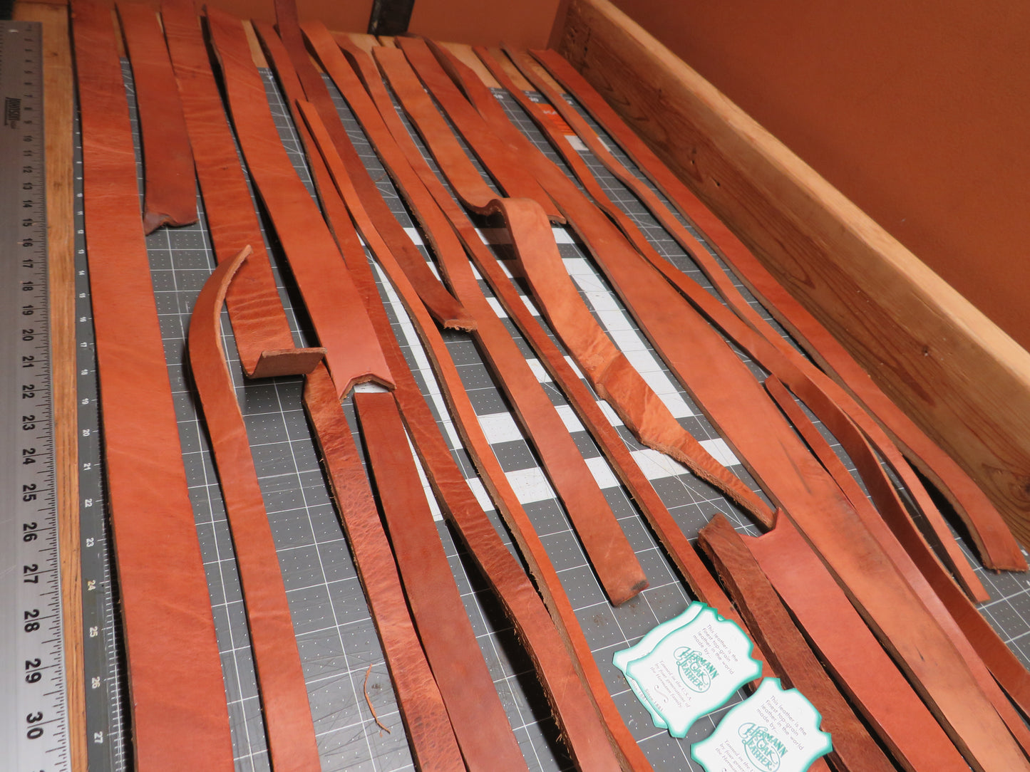 8 Pound box of Hermann Oak harness leather belt remnants