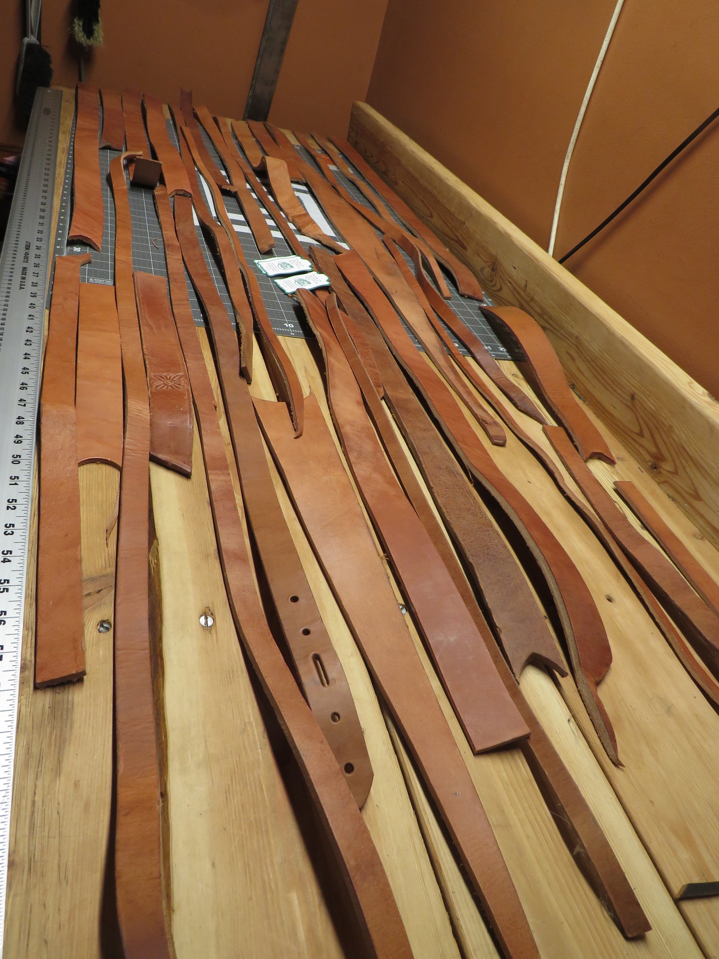 8 Pound box of Hermann Oak harness leather belt remnants