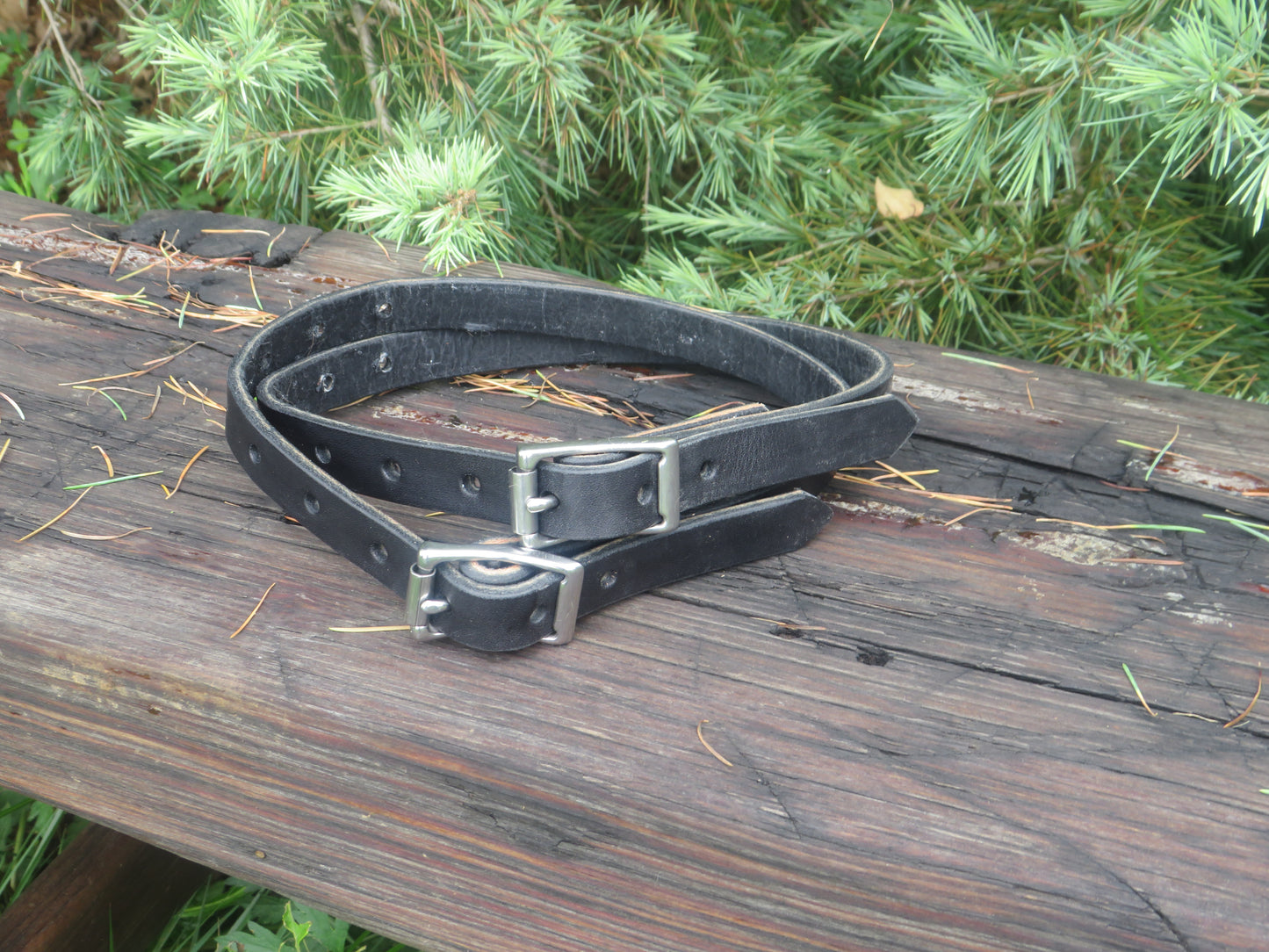 Ships Today Pair of Black Bridle leather straps, camping straps, utility straps, blanket straps, leather edc straps, bedroll straps (Copy)