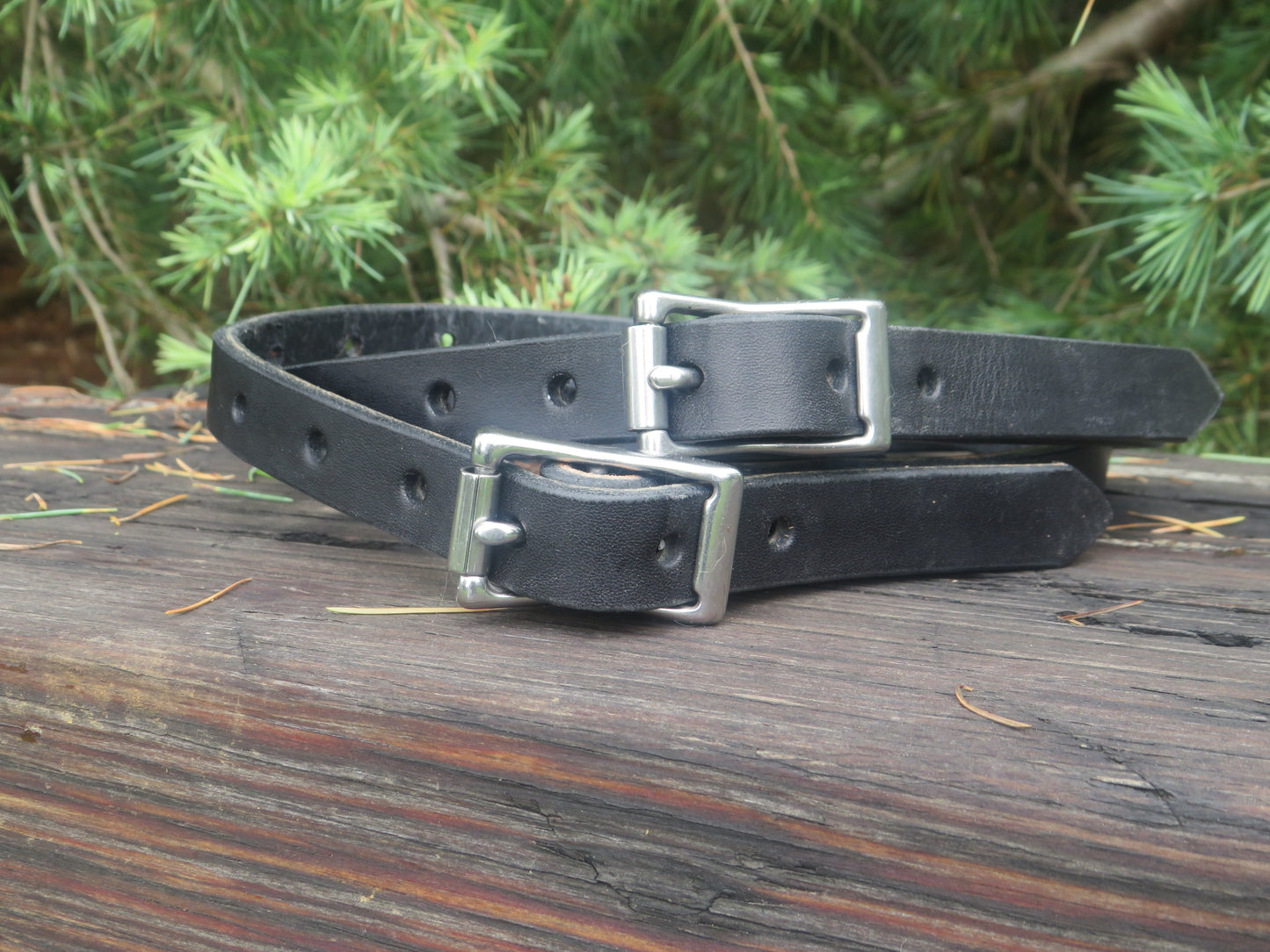 Ships Today Pair of Black Bridle leather straps, camping straps, utility straps, blanket straps, leather edc straps, bedroll straps (Copy)