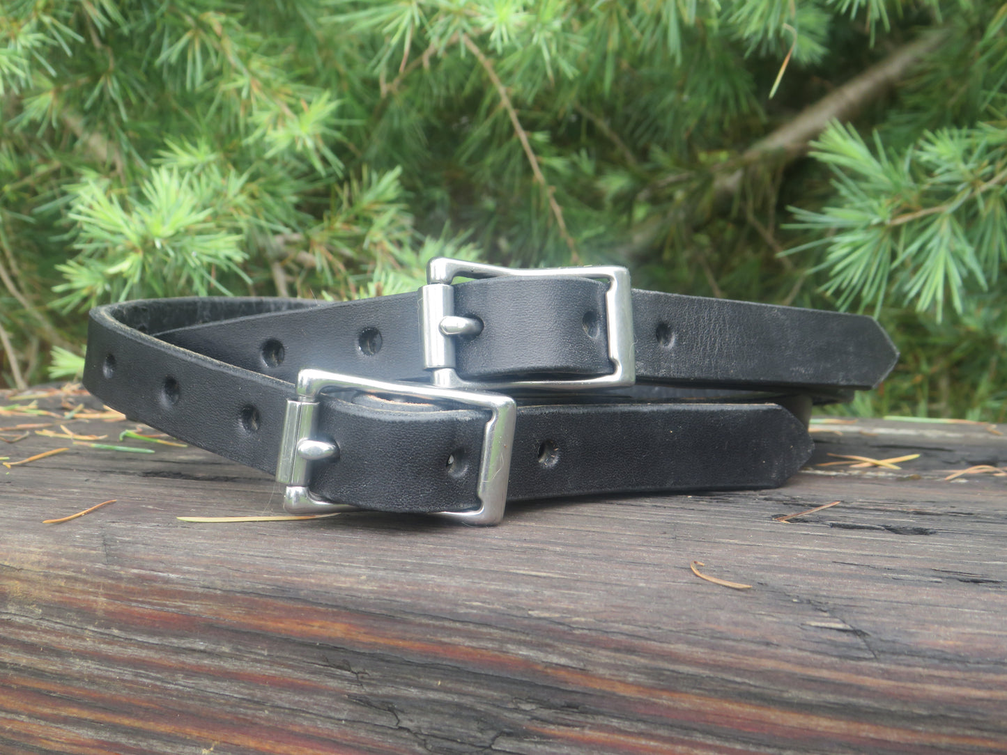 Ships Today Pair of Black Bridle leather straps, camping straps, utility straps, blanket straps, leather edc straps, bedroll straps (Copy)