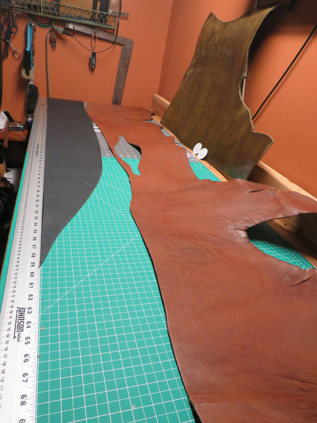3 pieces of veg tanned leather 72 inches long