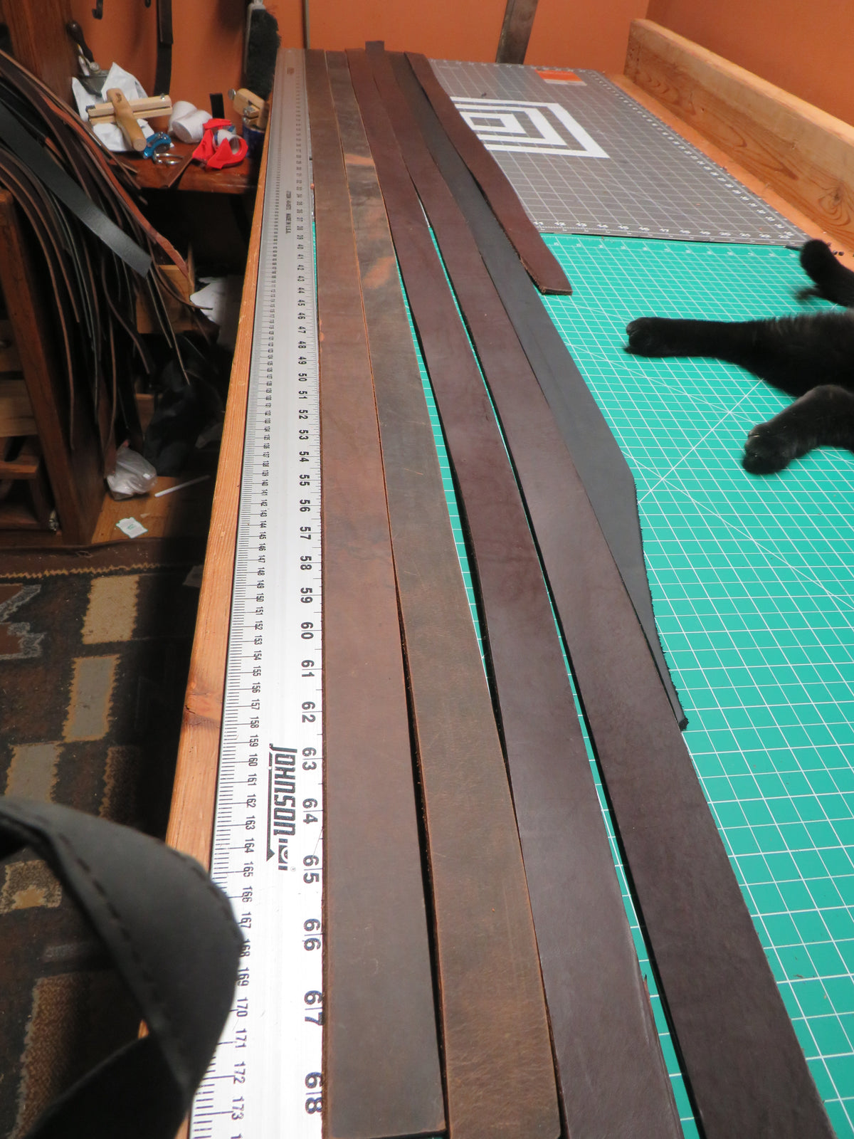6 Full Grain veg tanned leather straps 1 1/2" wide
