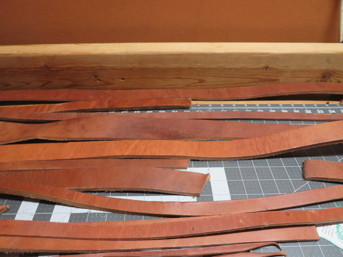 13 Pound box of Hermann Oak harness leather belt remnants