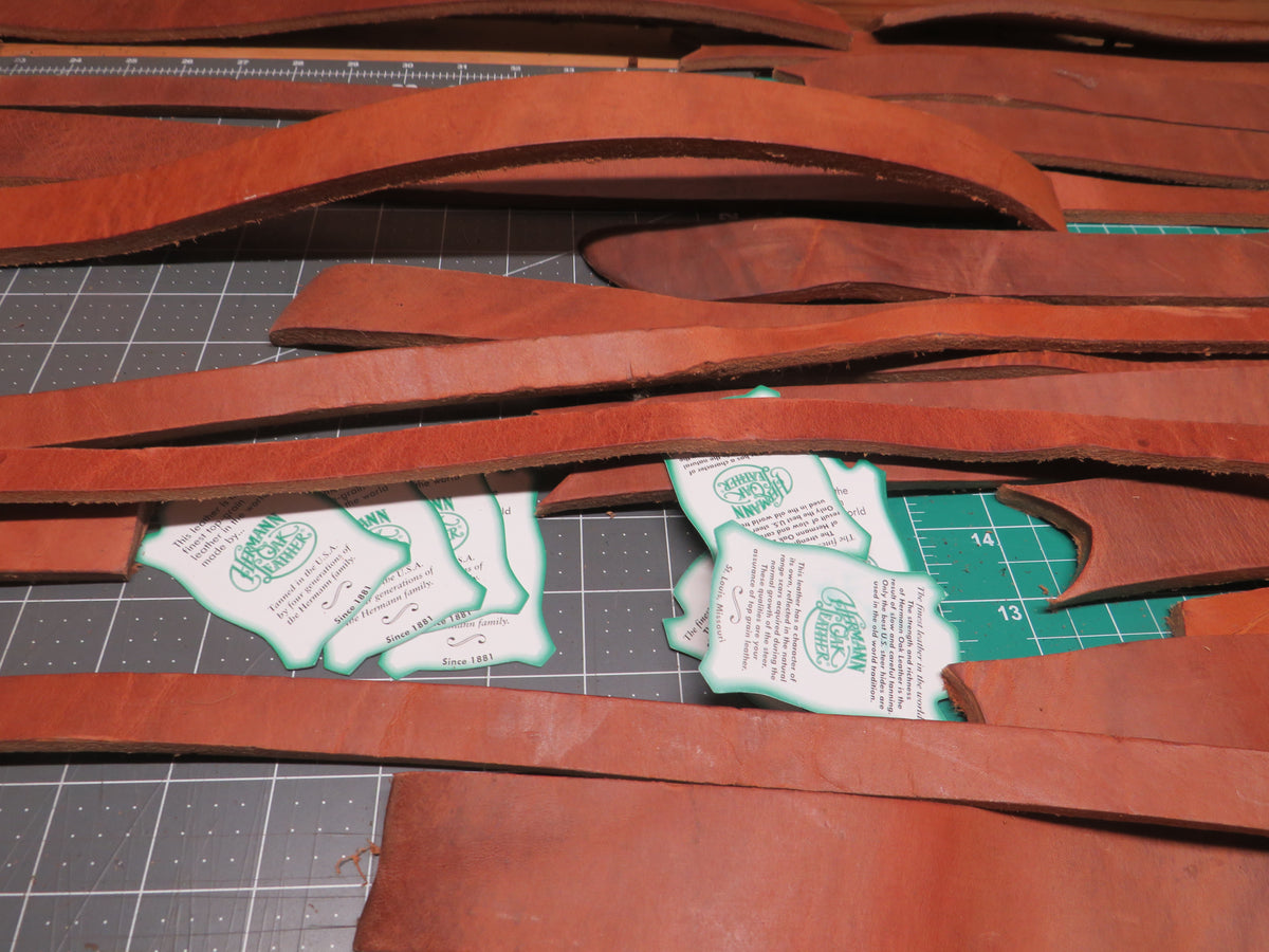 13 Pound box of Hermann Oak harness leather belt remnants