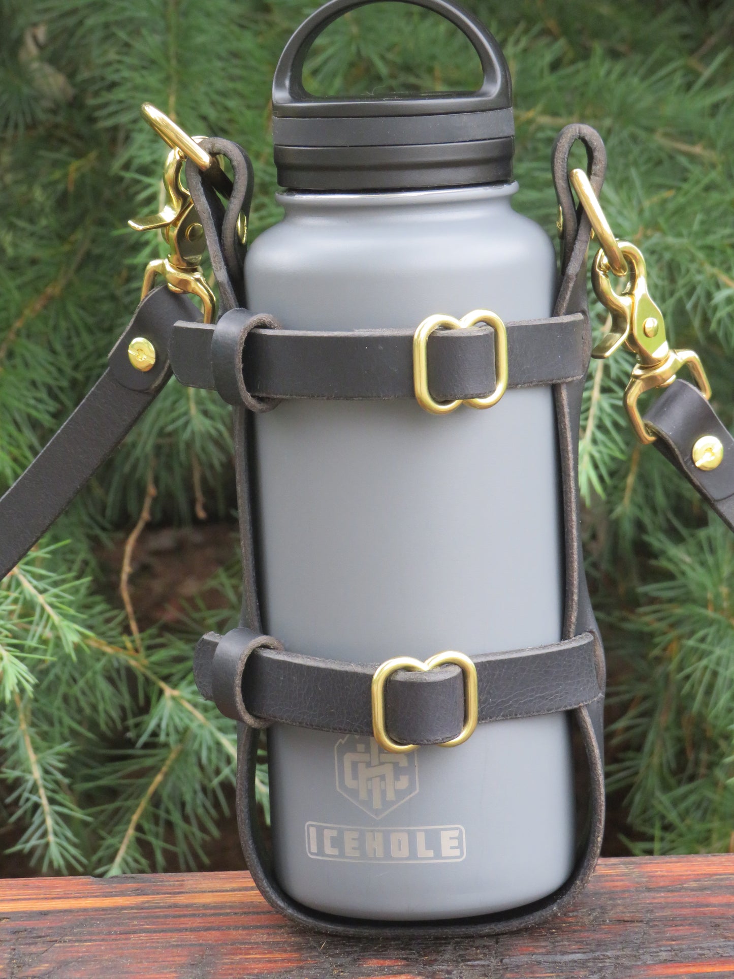 Adjustable leather water bottle carrier with shoulder strap Leather Water Bottle harness  Leather Water bottle shouldder strap (Copy)