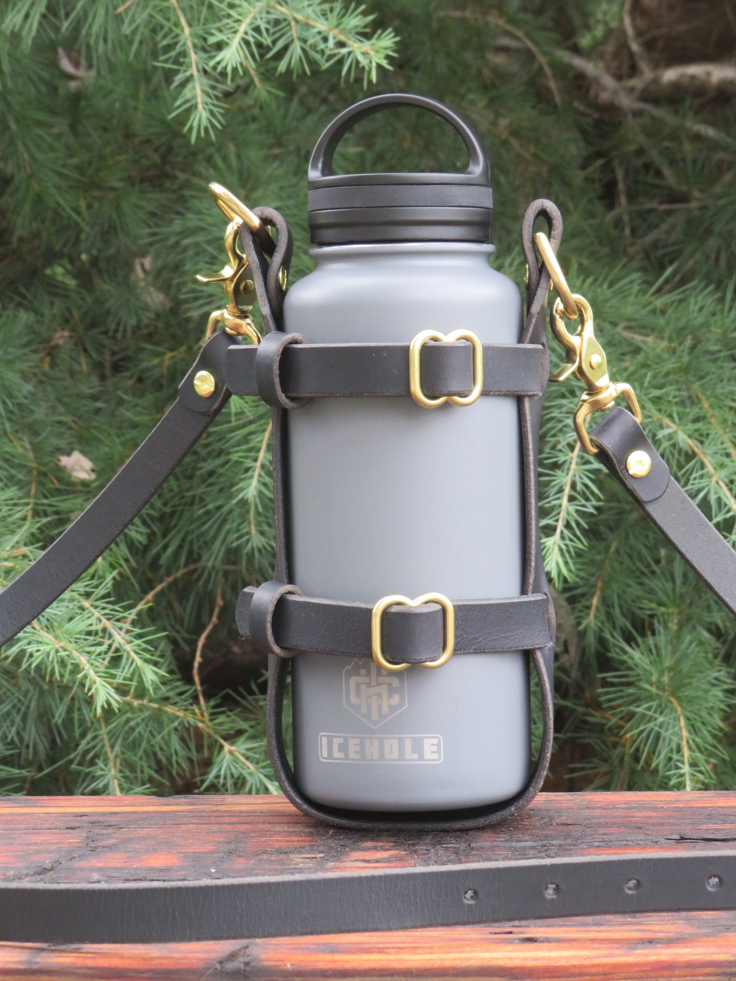 Adjustable leather water bottle carrier with shoulder strap Leather Water Bottle harness  Leather Water bottle shouldder strap (Copy)