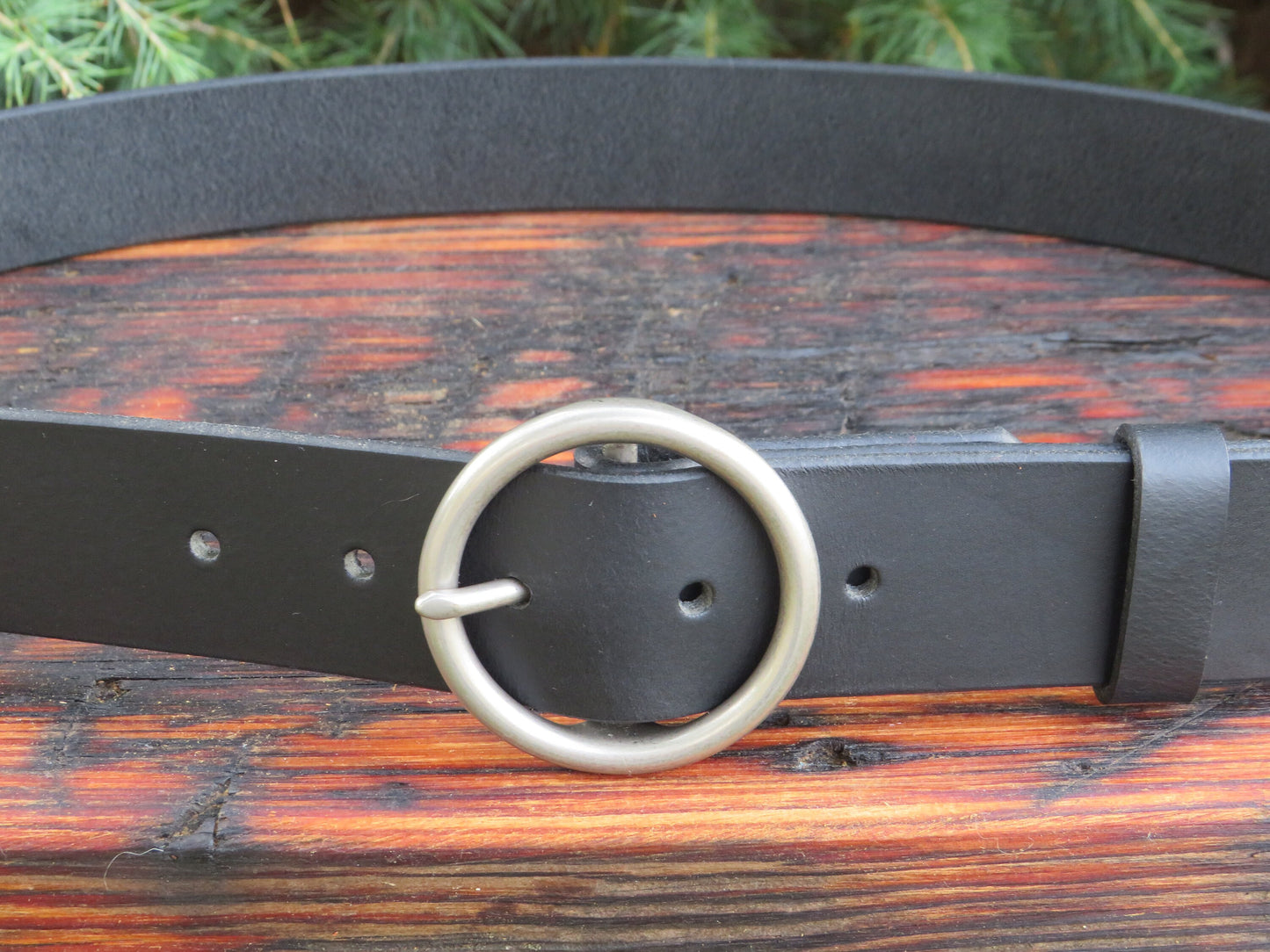 Custom Leather Ring Belt - Black leather belt Wide Circle Buckle,