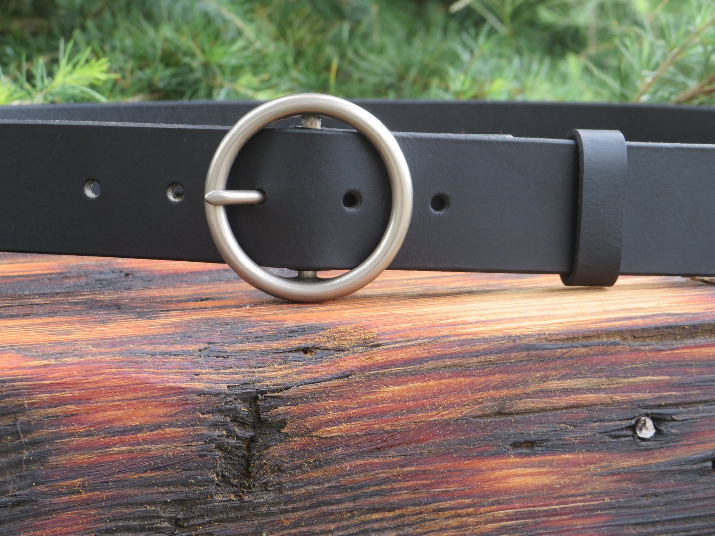 Custom Leather Ring Belt - Black leather belt Wide Circle Buckle,