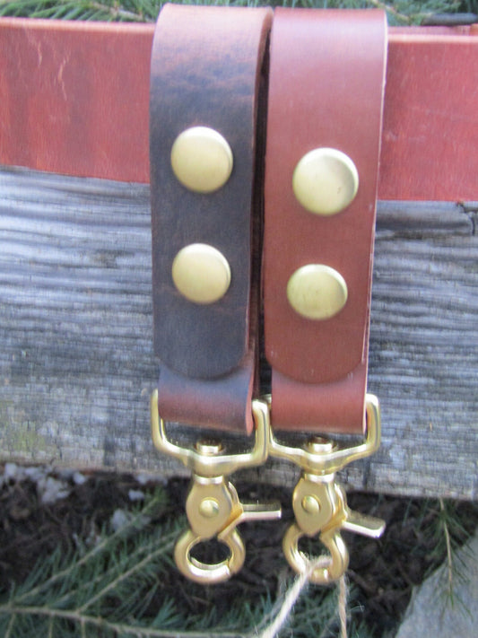 Handmade Hermann Oak latigo leather keychain with solid brass snap, Leather Belt loop dangler, EDC accessory