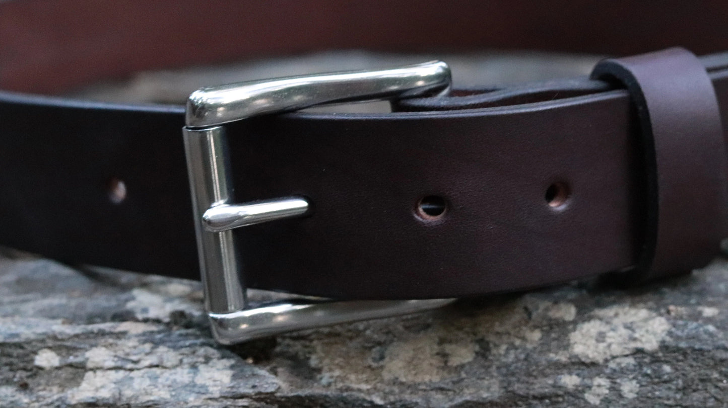 1 1/2" Dark Brown Bridle Leather belt with stainless steel buckle