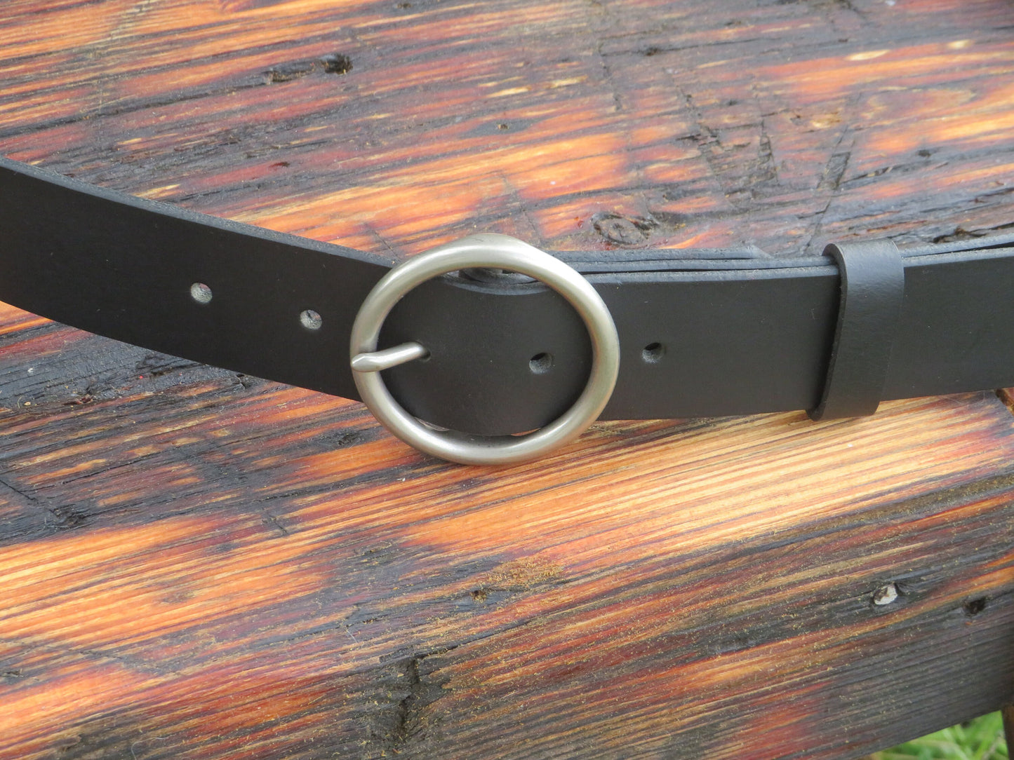 Custom Leather Ring Belt - Black leather belt Wide Circle Buckle,