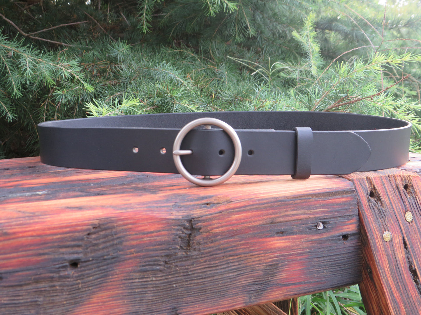 Custom Leather Ring Belt - Black leather belt Wide Circle Buckle,