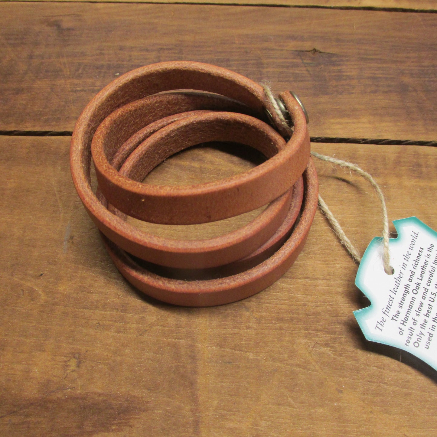 Hermann Oak full grain harness leather wrap  bracelet- made from belt remnants, blank bracelet