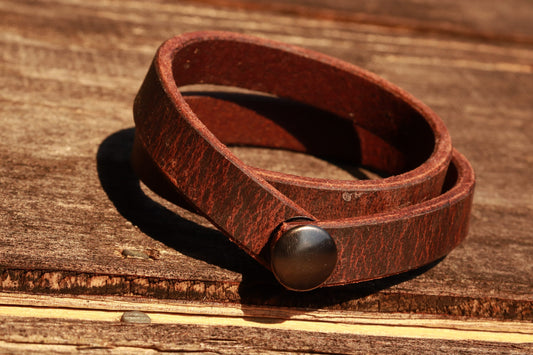 Water Buffalo full grain leather wrap  bracelet- made from belt remnants, blank bracelet 16 inches