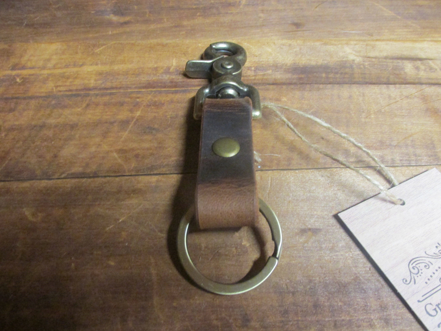 Handmade Crazy Horse Water Buffalo Full Grain Leather keychain choice of hardware color Custom leather gift