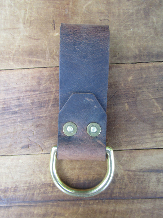 Water Buffalo  leather Knife hanger, strap holder, with solid brass D ring