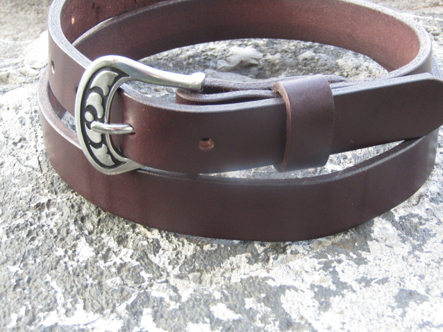 1 inch Dark brown Bridle Leather Narrow  belt, casual belt.  Made with US hides.  Custom made, personalized, stainless buckle