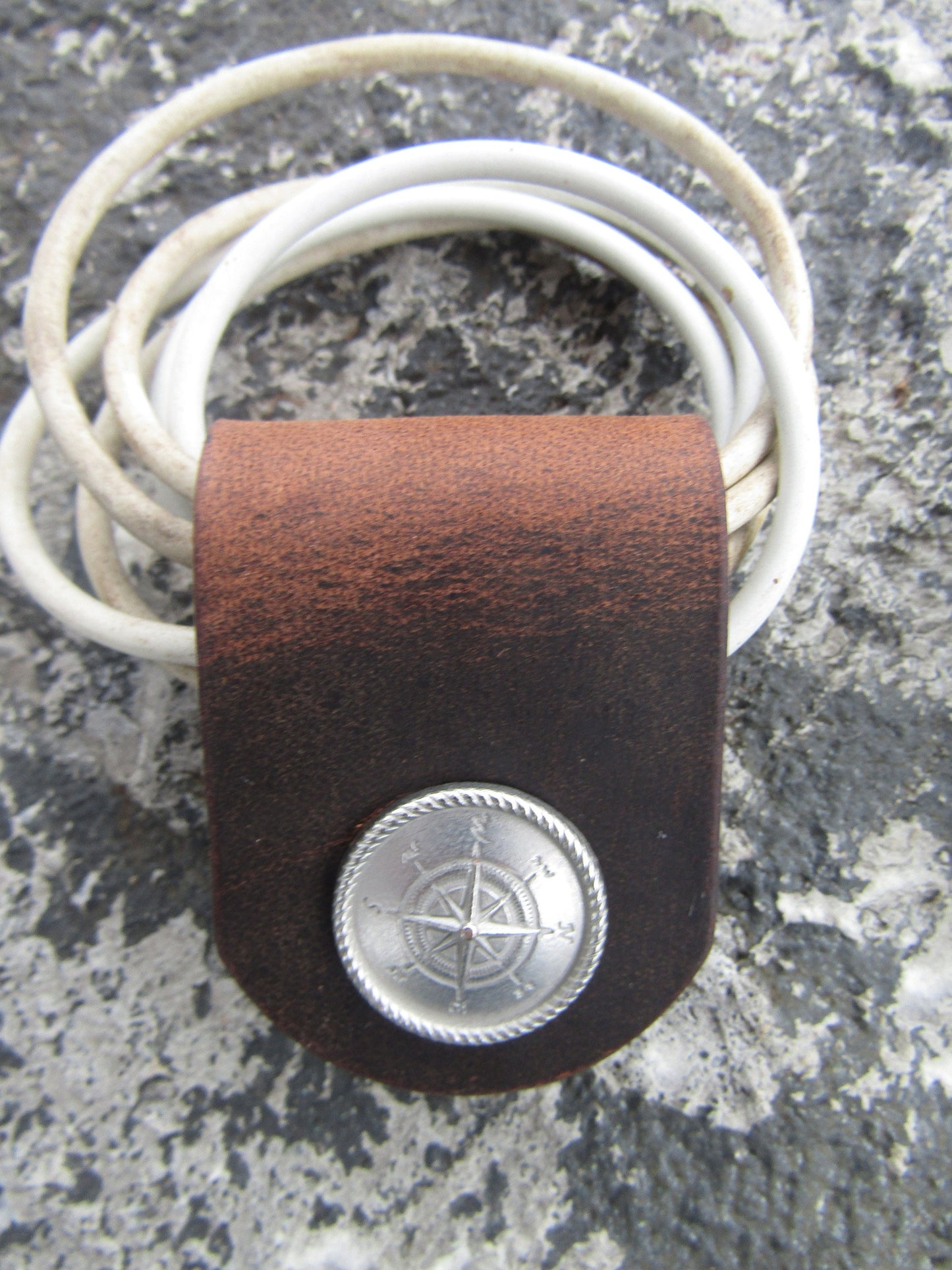 Pair of  Brown Water Buffalo  leather cord keeper  leather cord holder