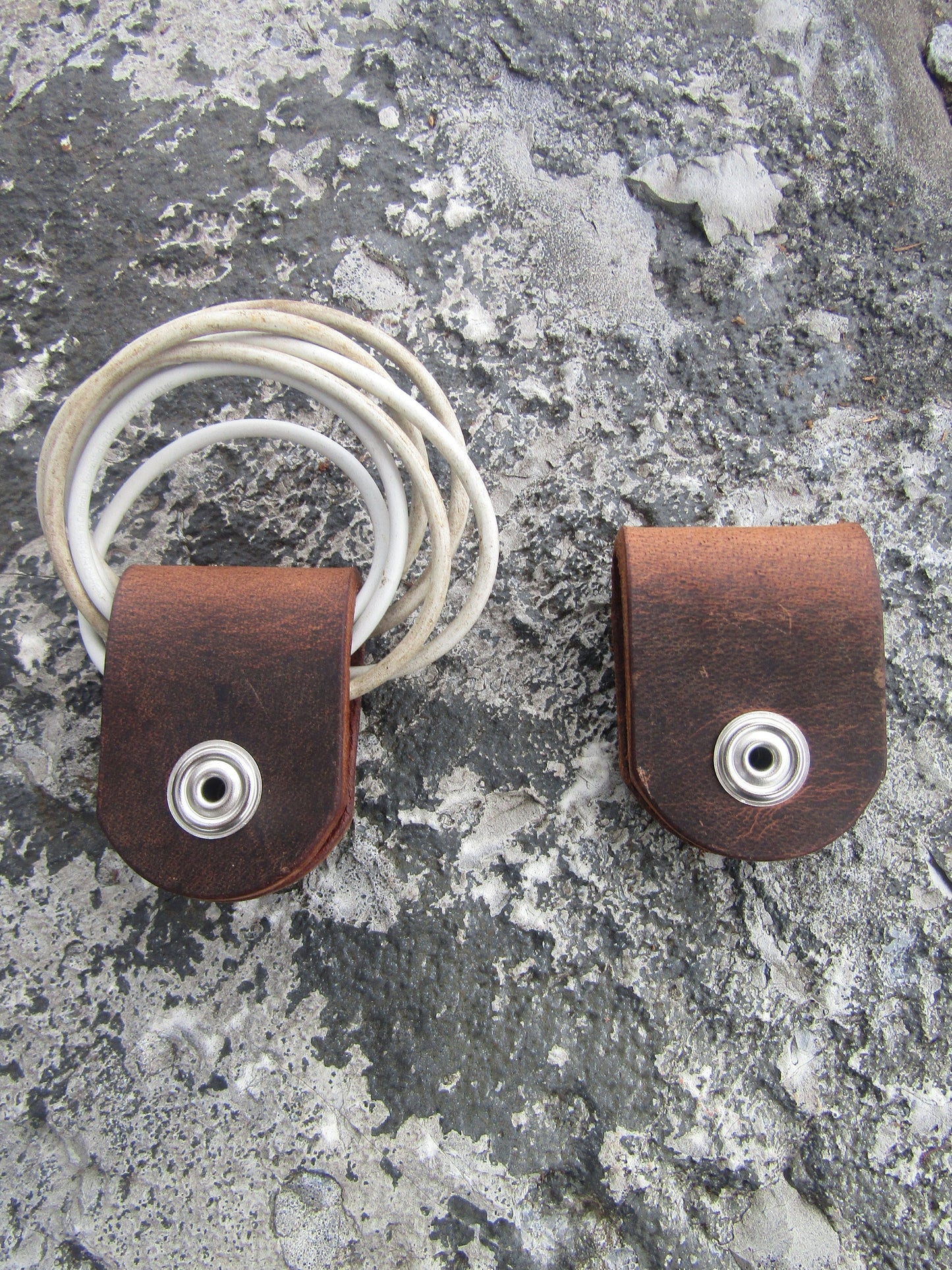 Pair of  Brown Water Buffalo  leather cord keeper  leather cord holder