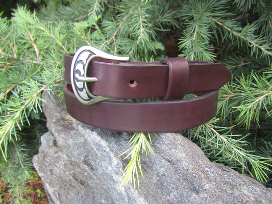 1 inch Dark brown Bridle Leather Narrow  belt, casual belt.  Made with US hides.  Custom made, personalized, stainless buckle