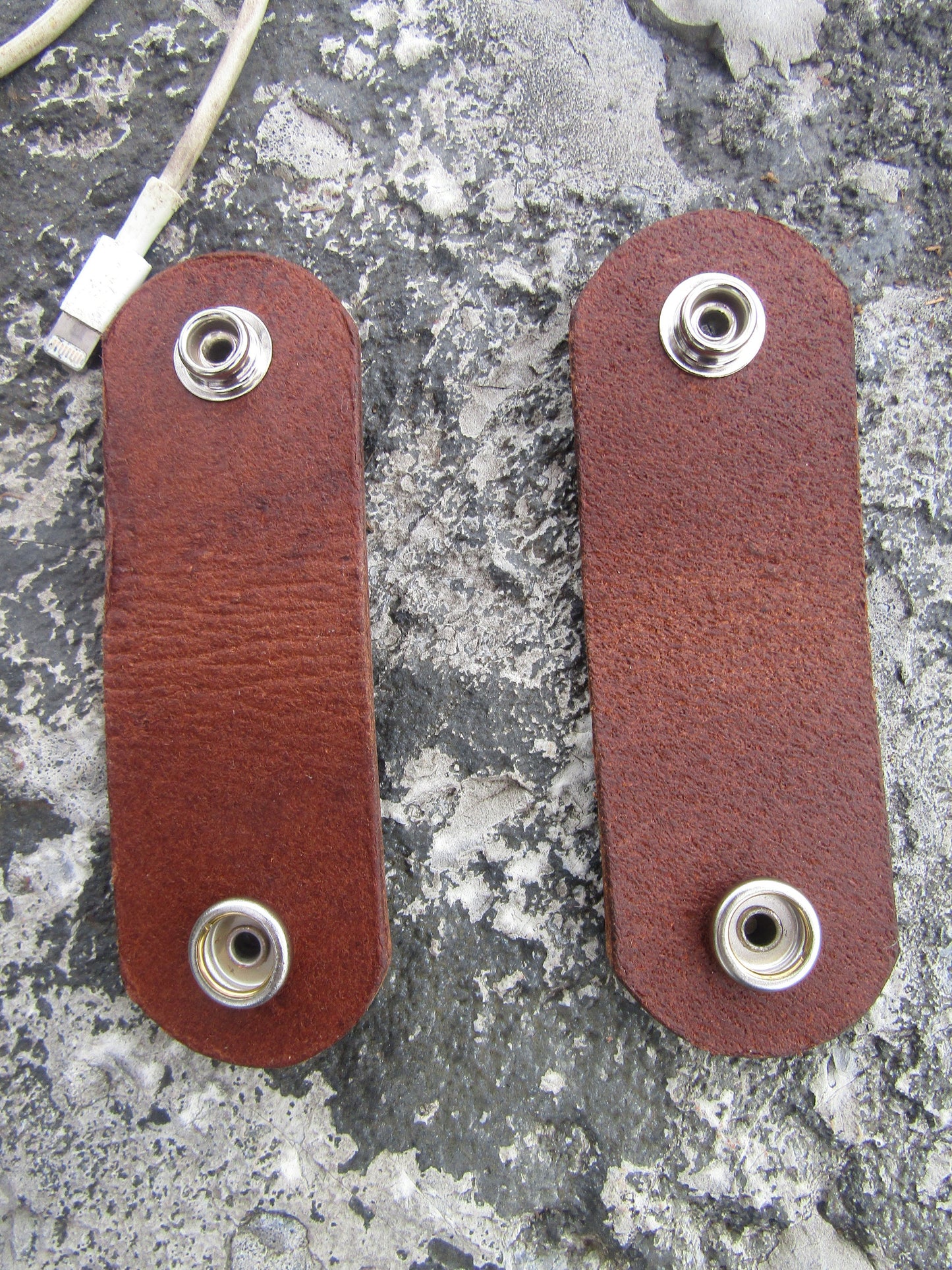 Pair of  Brown Water Buffalo  leather cord keeper  leather cord holder